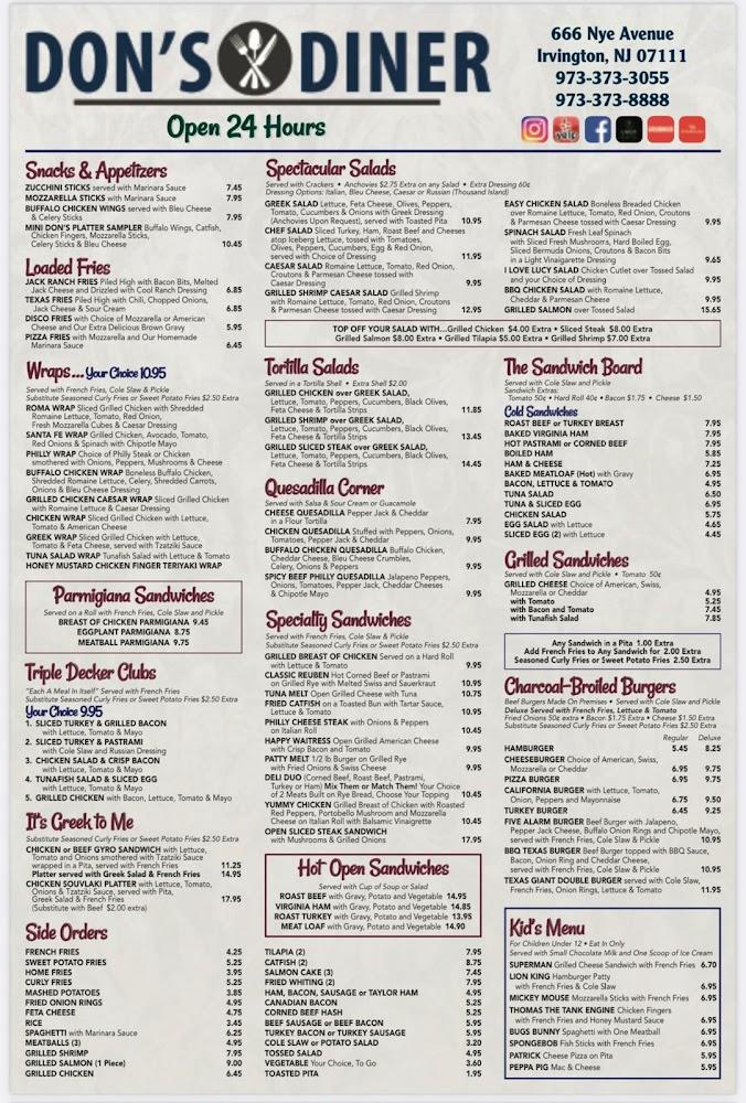 Dons Diner - Menu Scan 2